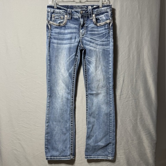 Miss Me Chloe Boot Jeans Women 30 Mid Rise Embellished 30x30 Distressed Bling - Picture 2 of 16